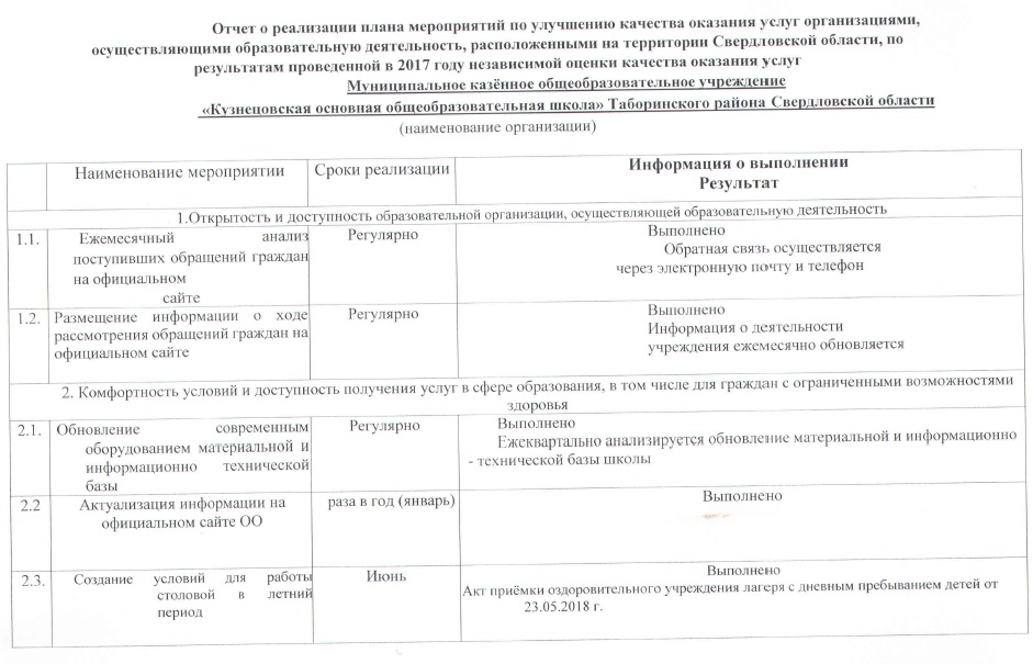 Отчет о реализации плана мероприятий